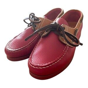 Dooney And Bourke Red Tan Boat Leather Coastal Grandma Nautical Shoes 10 Preppy